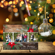 Red Poinsettias Dark Wood Frohe Weihnachtskarte