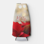 Red Poinsettias Frohe Weihnachten Bokeh Lights Flaschenkühler (Vorderseite)