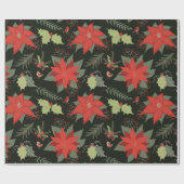 Red Poinsettias Green Holly Christmas Geschenkpapier (Flach)