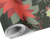 Red Poinsettias Green Holly Christmas Geschenkpapier (Rolleneckpunkt)