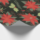 Red Poinsettias Green Holly Christmas Geschenkpapier (Ecke)