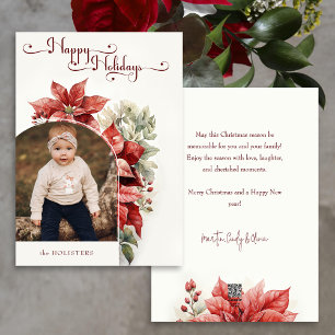 Red Poinsettias Happy Holidays Script Arch Foto Feiertagskarte