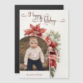 Red Poinsettias Happy Holidays Script Arch Foto Magnetkarte (Vorne/Hinten)