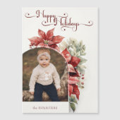 Red Poinsettias Happy Holidays Script Arch Foto Magnetkarte (Vorderseite)