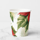Red Poinsettias Holly Weihnachten Blumenurlaub Pappbecher (Rückseite)