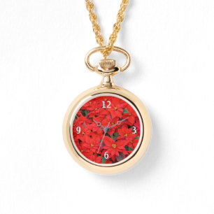 Red Poinsettias I Christmas Holiday Floral Foto Armbanduhr
