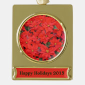 Red Poinsettias I Christmas Holiday Floral Foto Banner-Ornament Gold (Vorderseite)