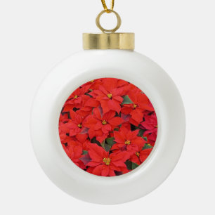 Red Poinsettias I Christmas Holiday Floral Foto Keramik Kugel-Ornament
