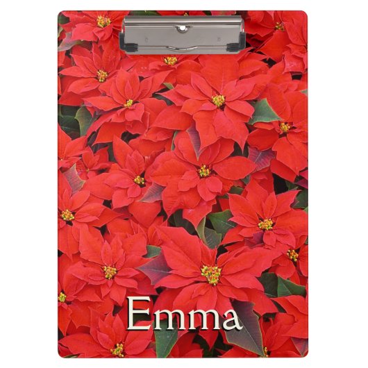 Red Poinsettias I Christmas Holiday Floral Foto Klemmbrett (Vorderseite)
