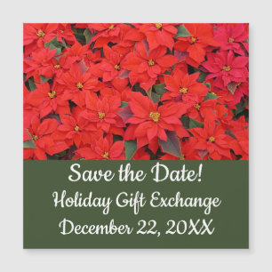 Red Poinsettias I Christmas Holiday Floral Foto Magnetkarte