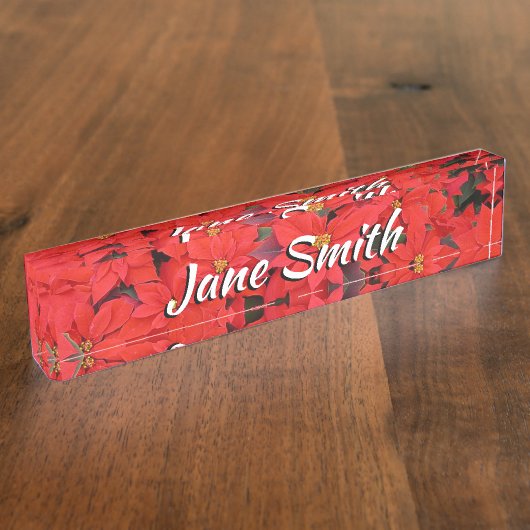 Red Poinsettias I Christmas Holiday Floral Foto Namensplakette (Seite)