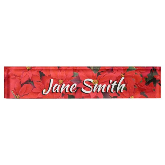 Red Poinsettias I Christmas Holiday Floral Foto Namensplakette (Vorderseite)