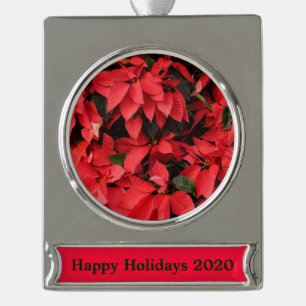 Red Poinsettias II Weihnachtsfeiertage Banner-Ornament Silber
