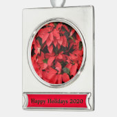 Red Poinsettias II Weihnachtsfeiertage Banner-Ornament Silber (Links)