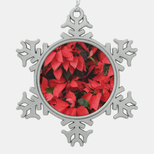 Red Poinsettias II Weihnachtsfeiertage Schneeflocken Zinn-Ornament