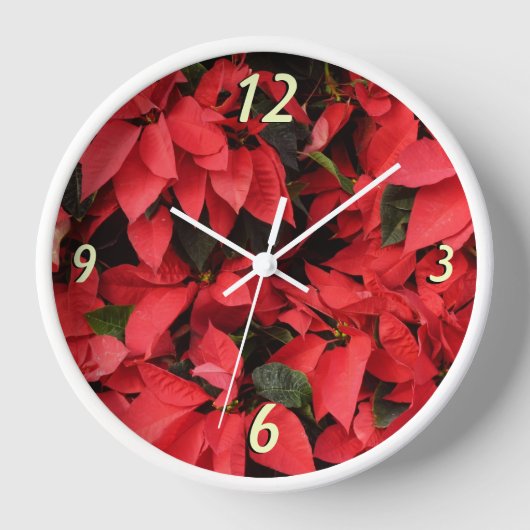 Red Poinsettias II Weihnachtsfeiertage Wanduhr (Vorderseite)