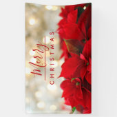 Red Poinsettias mit Golden Bokeh Frohe Weihnachten Banner (Vertikal)