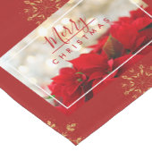 Red Poinsettias mit Golden Bokeh Frohe Weihnachten Kurzer Tischläufer (Ecke)