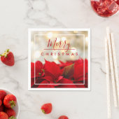 Red Poinsettias mit Golden Bokeh Frohe Weihnachten Serviette (Beispiel)