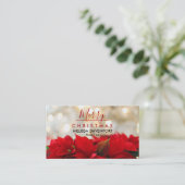 Red Poinsettias mit Golden Bokeh Frohe Weihnachten Visitenkarte (Stehend Vorderseite)