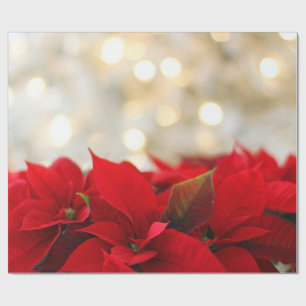 Red Poinsettias mit Golden Bokeh Weihnachten Geschenkpapier