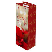 Red Poinsettias mit Golden Bokeh Weihnachten Geschenktüte Für Weinflaschen (Vorderseite Schrägansicht)