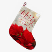 Red Poinsettias mit Golden Bokeh Weihnachten Großer Weihnachtsstrumpf (Vorderansicht (hängend))