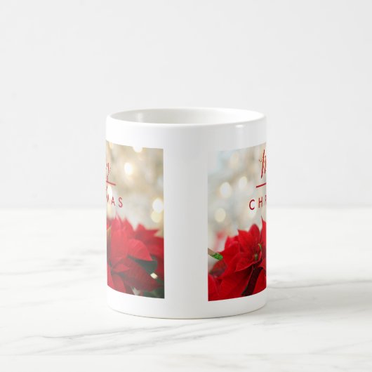 Red Poinsettias mit Golden Bokeh Weihnachten Kaffeetasse (Mittel)