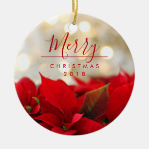 Red Poinsettias mit Golden Bokeh Weihnachten Keramik Ornament