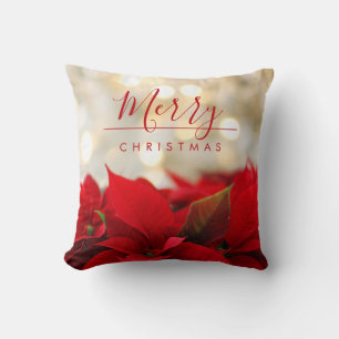 Red Poinsettias mit Golden Bokeh Weihnachten Kissen