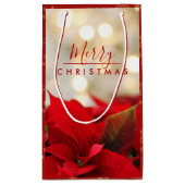 Red Poinsettias mit Golden Bokeh Weihnachten Kleine Geschenktüte (Rückseite)