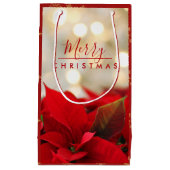 Red Poinsettias mit Golden Bokeh Weihnachten Kleine Geschenktüte (Vorderseite)