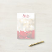 Red Poinsettias mit Golden Bokeh Weihnachten Post-it Klebezettel (Auf Schreibtisch)