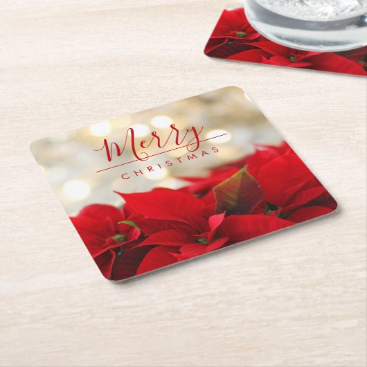Red Poinsettias mit Golden Bokeh Weihnachten Rechteckiger Pappuntersetzer (angewinkelt)