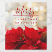 Red Poinsettias mit Golden Bokeh Weihnachten Weinetikett (Einzelnes Label)