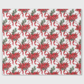 Red Poinsettias Ribbon Bows Lattice Geschenkpapier (Flach)