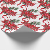 Red Poinsettias Ribbon Bows Lattice Geschenkpapier (Ecke)