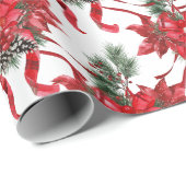 Red Poinsettias Ribbon Bows Lattice Geschenkpapier (Rolleneckpunkt)