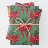 Red Poinsettias Ribbon Bows Lattice Green Red Gold Geschenkpapier Set (Beispiel)