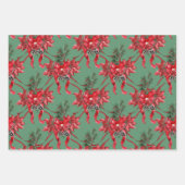 Red Poinsettias Ribbon Bows Lattice Green Red Gold Geschenkpapier Set (Vorderseite)