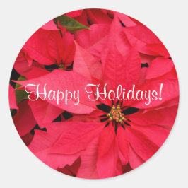Red Poinsettias Small Happy Holidays Stickers