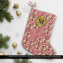 Red Poinsettias & Snowflakes Gold Monogramm Kleiner Weihnachtsstrumpf