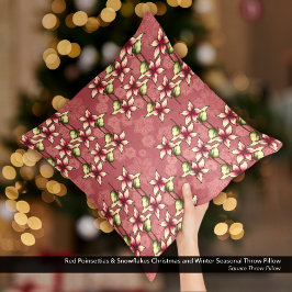 Red Poinsettias & Snowflakes Weihnachten Winter Kissen