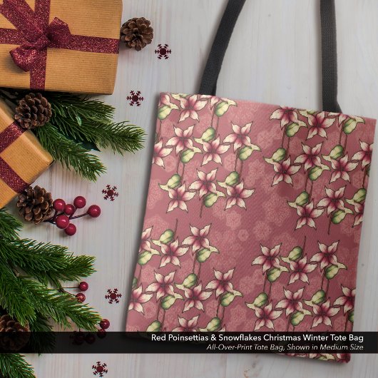 Red Poinsettias & Snowflakes Weihnachten Winter Tasche