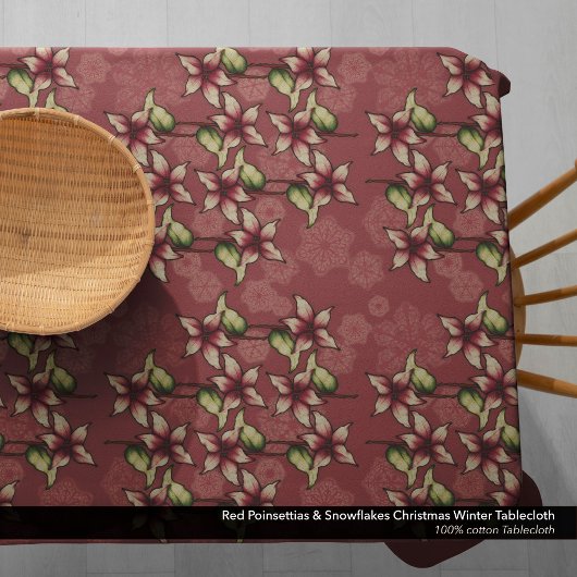 Red Poinsettias & Snowflakes Weihnachten Winter Tischdecke