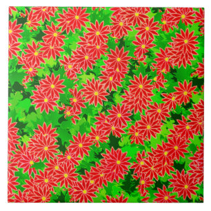 Red Poinsettias und Green Holly Fliese