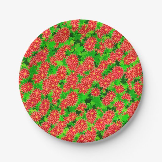 Red Poinsettias und Green Holly Pappteller (Vorderseite)