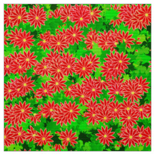 Red Poinsettias und Green Holly Stoff