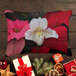 Red Poinsettias und Lady Slipper Orchid Holiday Dekokissen