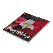 Red Poinsettias und Lady Slipper Orchid Holiday Fliese (Seite)